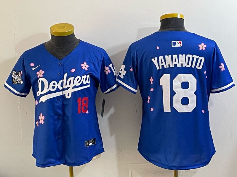 Women Los Angeles Dodgers #18 Yamamoto Blue Sakura Edition 2026 Nike MLB Jersey 003->women mlb jersey->Women Jersey